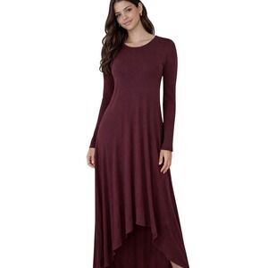 CBG Max Azria Burgundy Asymmetrical Midi Dress XS Long Sleeve High Low Hem Maron